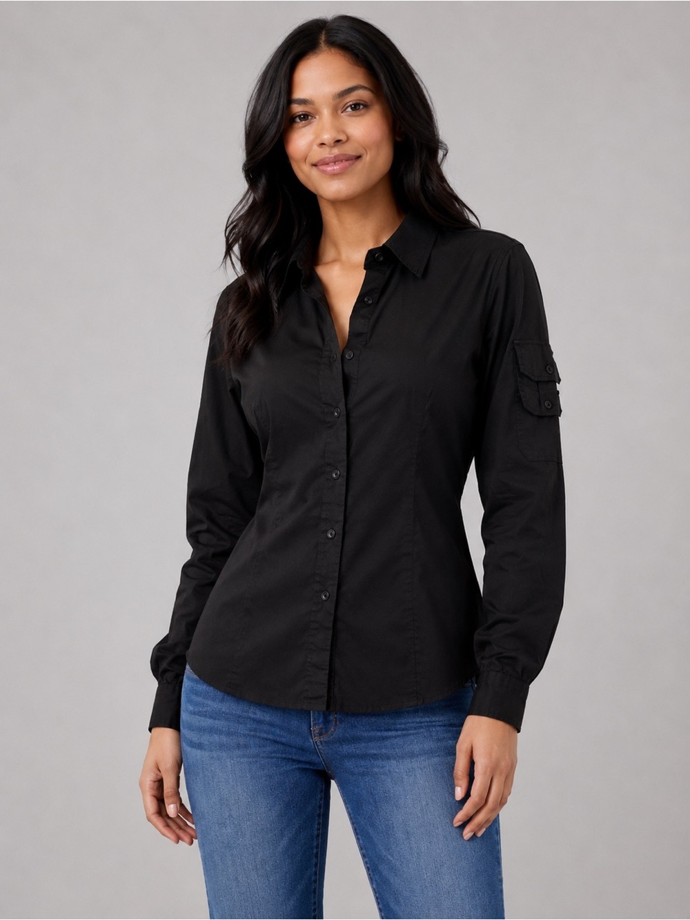 Zinc Women’s Black Button-Down Utility Shirt
